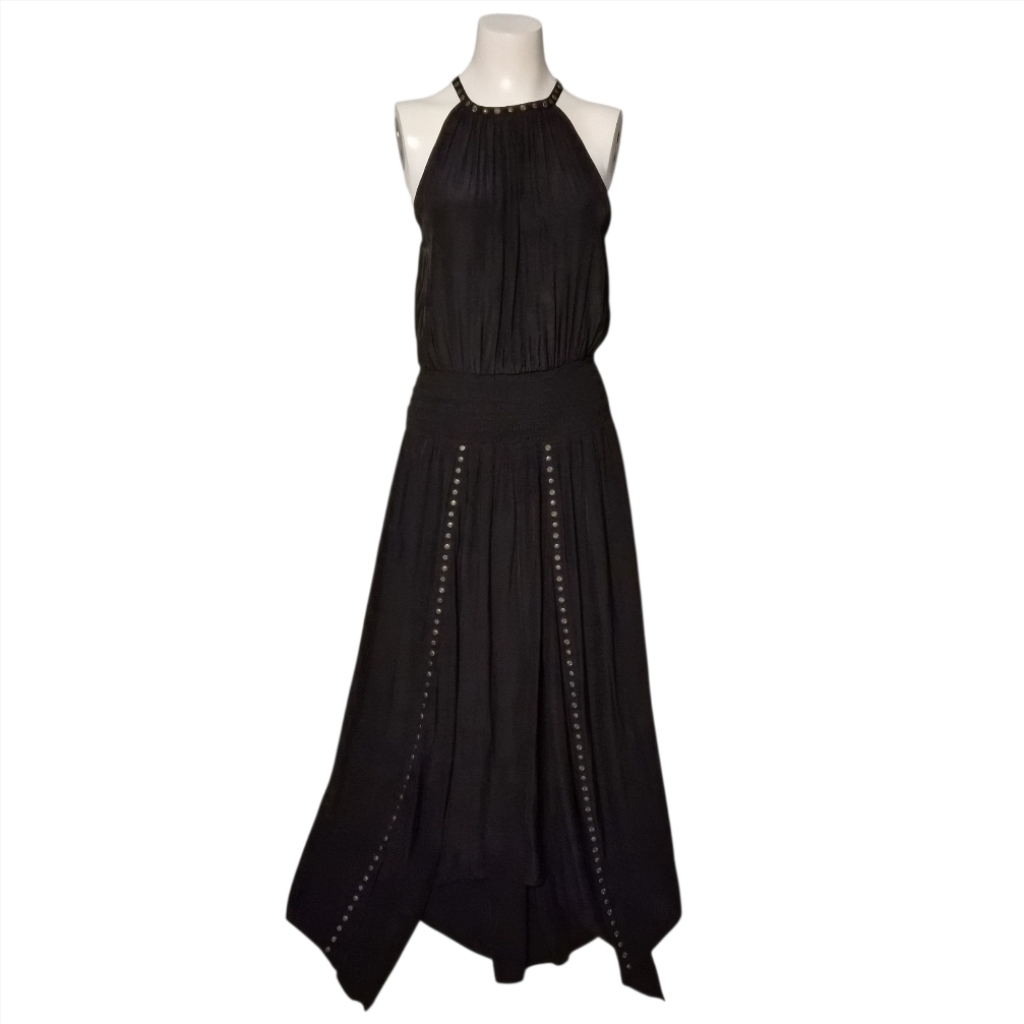 Ramy Brook Dress Melly Midi Black Sleeveless Flowy Metal Nailhead Accent Sz S